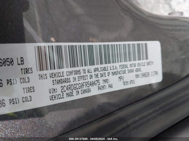 Photo 8 VIN: 2C4RDGCG0FR540475 - DODGE GRAND CARAVAN 