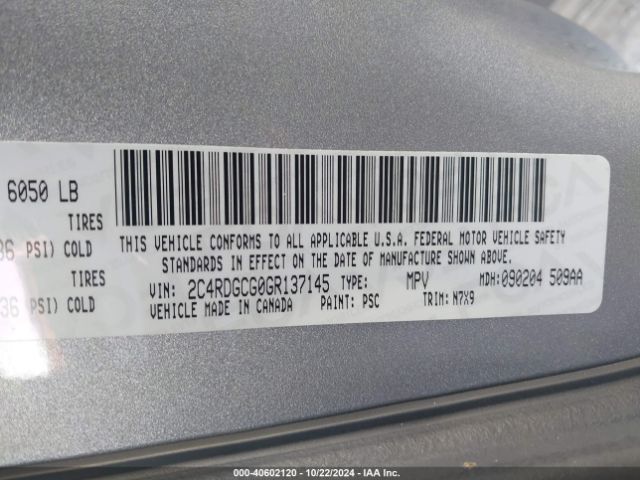 Photo 8 VIN: 2C4RDGCG0GR137145 - DODGE GRAND CARAVAN 