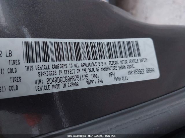 Photo 8 VIN: 2C4RDGCG0HR791175 - DODGE GRAND CARAVAN 