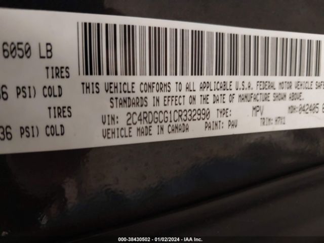 Photo 8 VIN: 2C4RDGCG1CR332990 - DODGE GRAND CARAVAN 