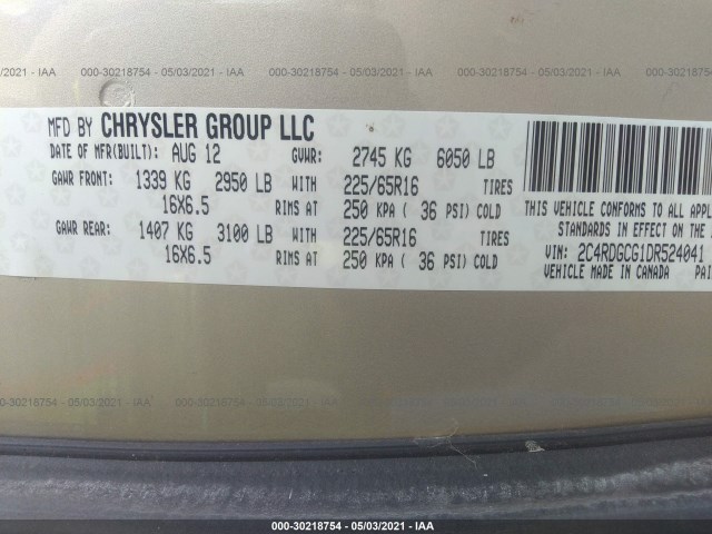 Photo 8 VIN: 2C4RDGCG1DR524041 - DODGE GRAND CARAVAN 