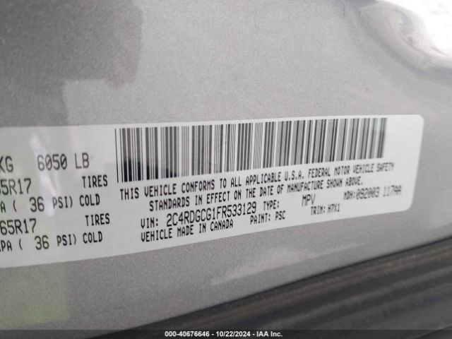 Photo 8 VIN: 2C4RDGCG1FR533129 - DODGE GRAND CARAVAN 