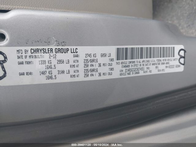 Photo 8 VIN: 2C4RDGCG2CR274551 - DODGE GRAND CARAVAN 