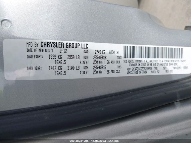 Photo 8 VIN: 2C4RDGCG2CR280219 - DODGE GRAND CARAVAN 