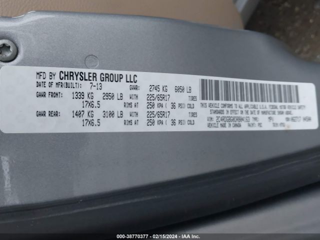 Photo 8 VIN: 2C4RDGCG2DR717475 - DODGE GRAND CARAVAN 