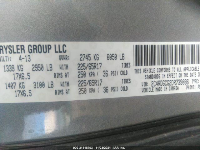 Photo 8 VIN: 2C4RDGCG2DR739086 - DODGE GRAND CARAVAN 