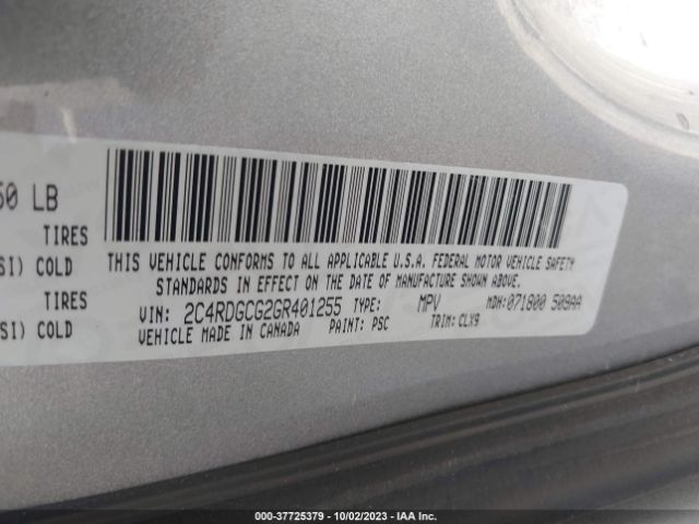 Photo 8 VIN: 2C4RDGCG2GR401255 - DODGE GRAND CARAVAN 