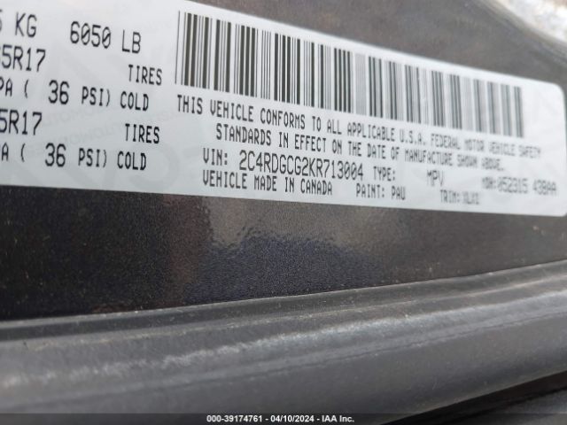 Photo 8 VIN: 2C4RDGCG2KR713004 - DODGE GRAND CARAVAN 