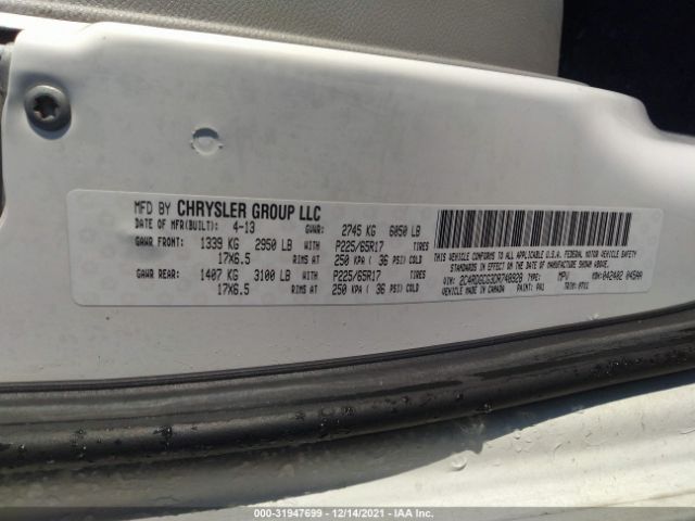 Photo 8 VIN: 2C4RDGCG3DR748928 - DODGE GRAND CARAVAN 