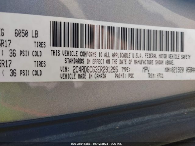 Photo 8 VIN: 2C4RDGCG3ER291295 - DODGE GRAND CARAVAN 