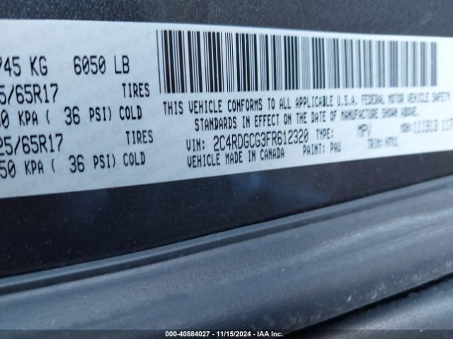 Photo 8 VIN: 2C4RDGCG3FR612320 - DODGE GRAND CARAVAN 