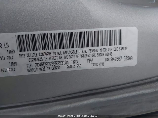 Photo 8 VIN: 2C4RDGCG3GR353104 - DODGE GRAND CARAVAN 