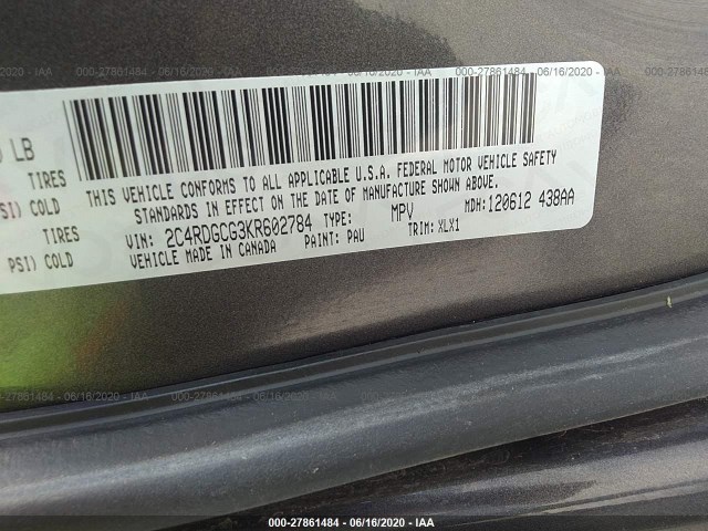 Photo 8 VIN: 2C4RDGCG3KR602784 - DODGE GRAND CARAVAN 