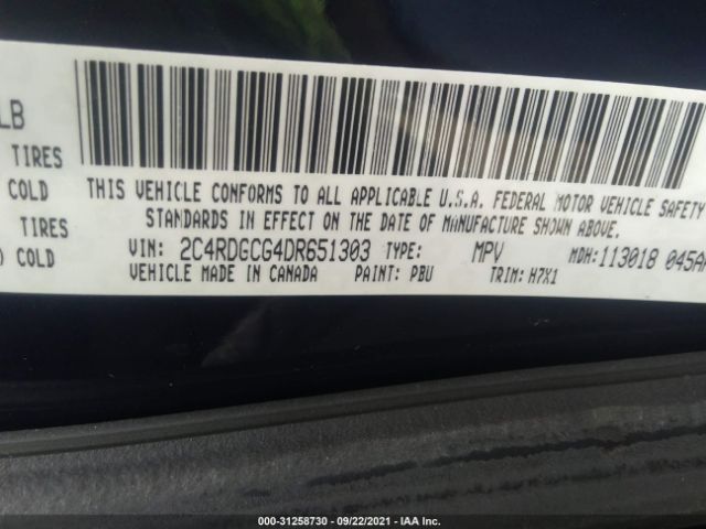 Photo 8 VIN: 2C4RDGCG4DR651303 - DODGE GRAND CARAVAN 