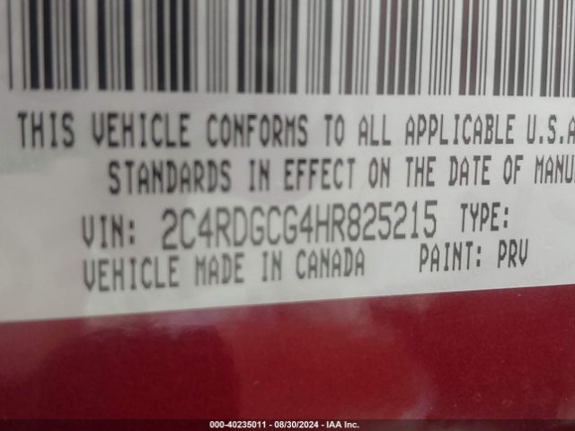 Photo 8 VIN: 2C4RDGCG4HR825215 - DODGE GRAND CARAVAN 