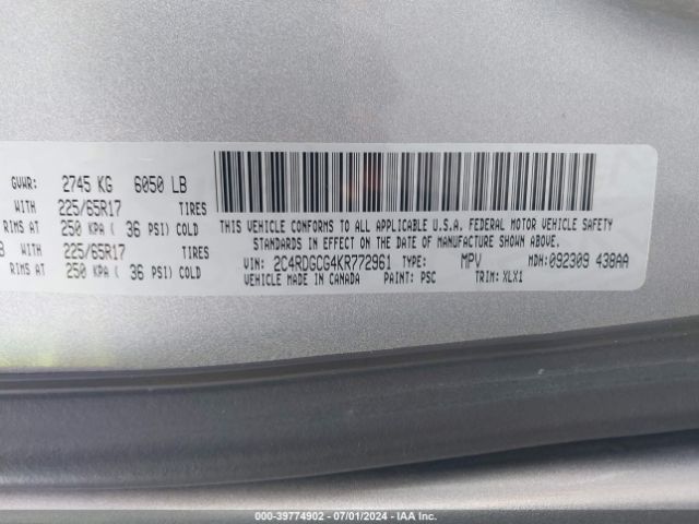 Photo 8 VIN: 2C4RDGCG4KR772961 - DODGE GRAND CARAVAN 