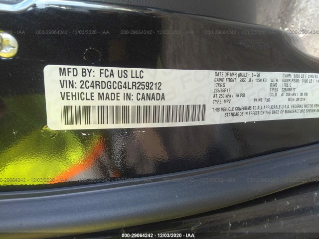 Photo 8 VIN: 2C4RDGCG4LR259212 - DODGE GRAND CARAVAN 