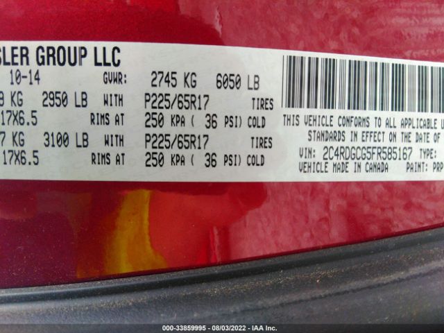 Photo 8 VIN: 2C4RDGCG5FR585167 - DODGE GRAND CARAVAN 