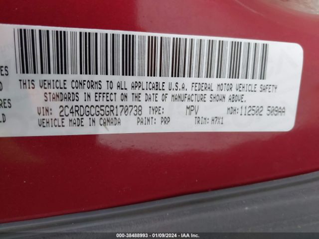 Photo 8 VIN: 2C4RDGCG5GR170738 - DODGE GRAND CARAVAN 