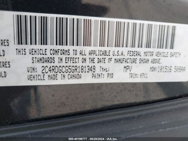 Photo 8 VIN: 2C4RDGCG5GR181349 - DODGE GRAND CARAVAN 