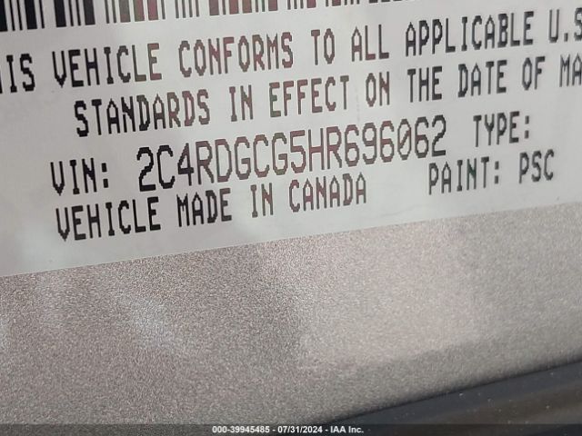 Photo 8 VIN: 2C4RDGCG5HR696062 - DODGE GRAND CARAVAN 