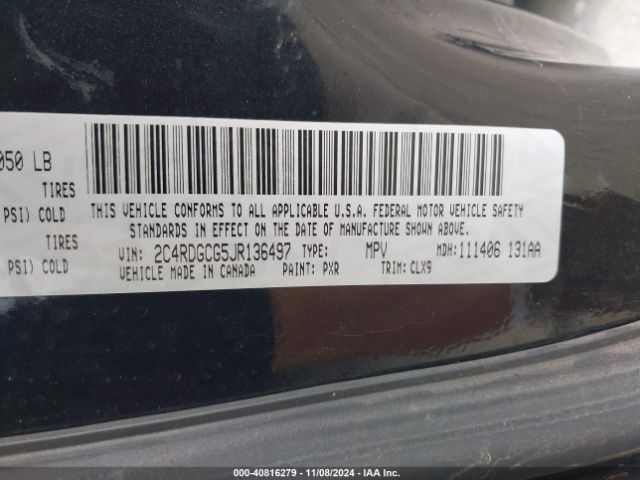 Photo 8 VIN: 2C4RDGCG5JR136497 - DODGE GRAND CARAVAN 