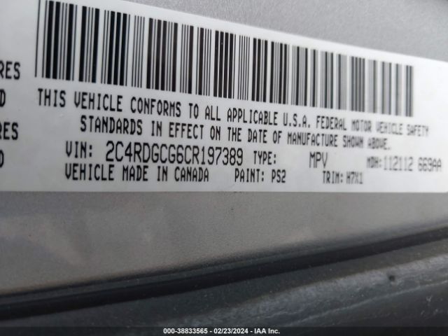 Photo 8 VIN: 2C4RDGCG6CR197389 - DODGE GRAND CARAVAN 