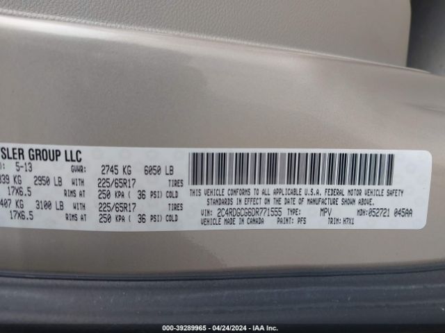 Photo 8 VIN: 2C4RDGCG6DR771555 - DODGE GRAND CARAVAN 