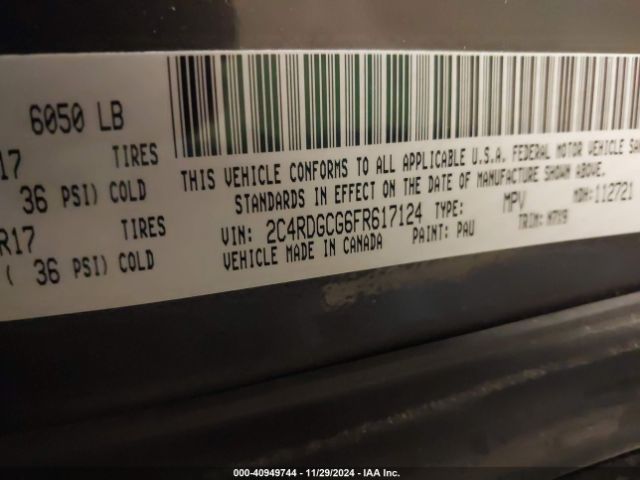 Photo 8 VIN: 2C4RDGCG6FR617124 - DODGE GRAND CARAVAN 