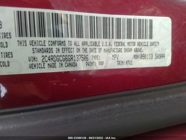 Photo 8 VIN: 2C4RDGCG6GR137506 - DODGE GRAND CARAVAN 