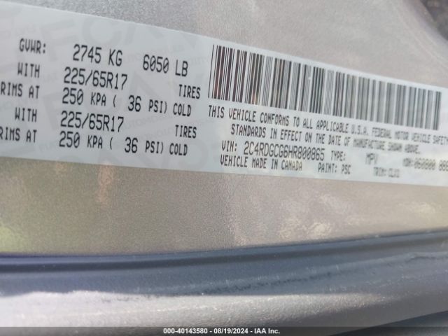 Photo 8 VIN: 2C4RDGCG6HR800865 - DODGE GRAND CARAVAN 