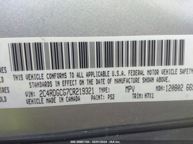 Photo 8 VIN: 2C4RDGCG7CR219321 - DODGE GRAND CARAVAN 