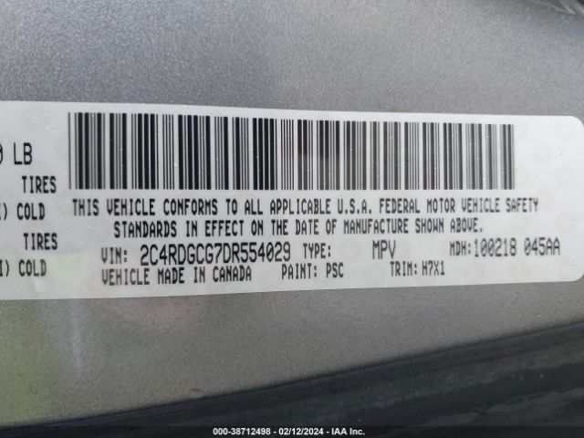 Photo 8 VIN: 2C4RDGCG7DR554029 - DODGE GRAND CARAVAN 