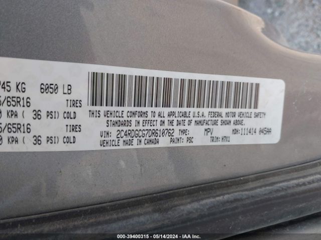 Photo 8 VIN: 2C4RDGCG7DR610762 - DODGE GRAND CARAVAN 