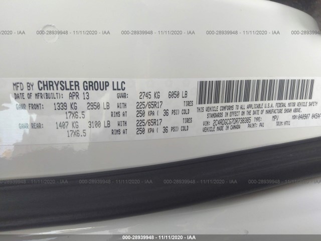 Photo 8 VIN: 2C4RDGCG7DR738385 - DODGE GRAND CARAVAN 