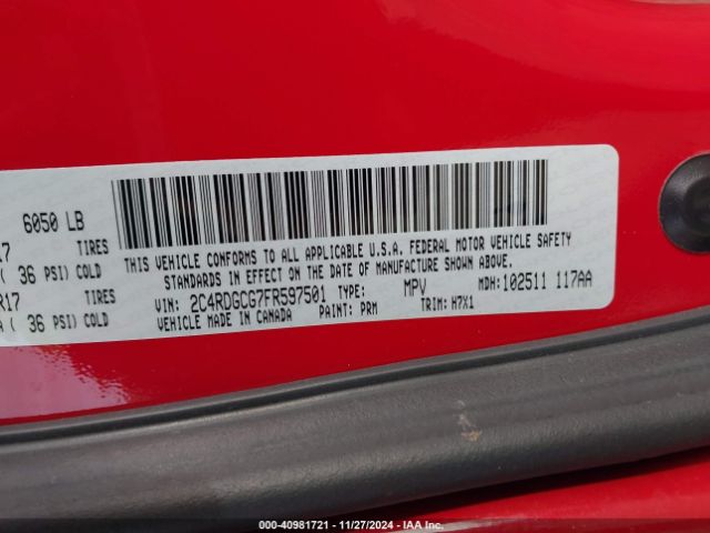 Photo 8 VIN: 2C4RDGCG7FR597501 - DODGE GRAND CARAVAN 