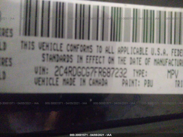 Photo 8 VIN: 2C4RDGCG7FR687232 - DODGE GRAND CARAVAN 