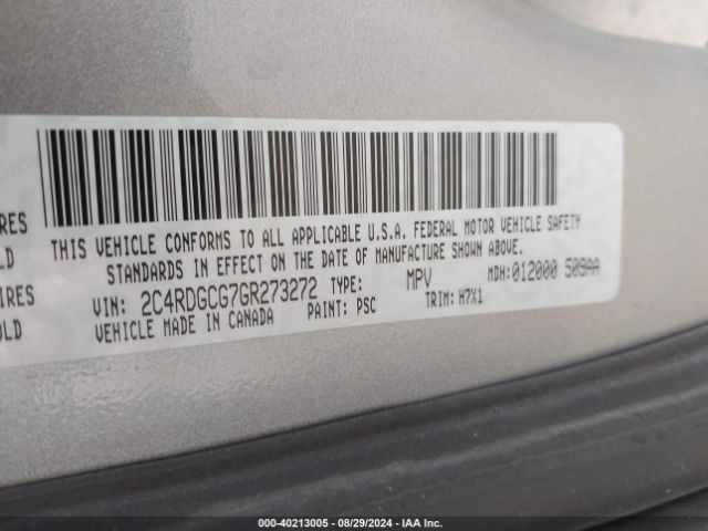 Photo 8 VIN: 2C4RDGCG7GR273272 - DODGE GRAND CARAVAN 