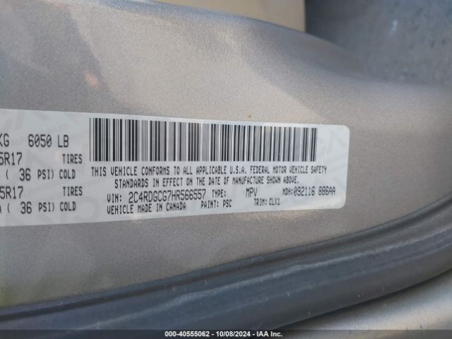 Photo 8 VIN: 2C4RDGCG7HR566557 - DODGE GRAND CARAVAN 