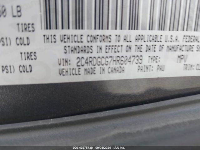 Photo 8 VIN: 2C4RDGCG7HR604739 - DODGE GRAND CARAVAN 