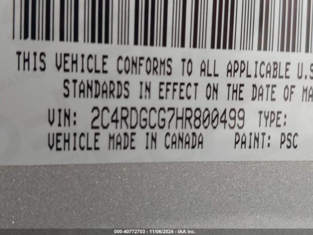 Photo 8 VIN: 2C4RDGCG7HR800499 - DODGE GRAND CARAVAN 