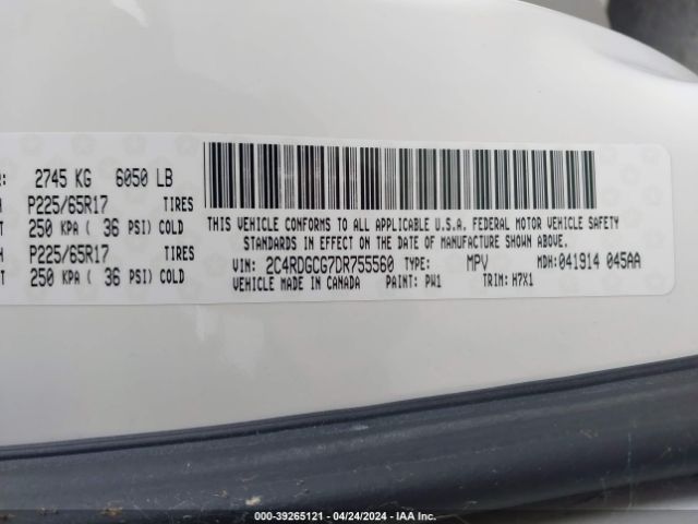 Photo 8 VIN: 2C4RDGCG8DR551690 - DODGE GRAND CARAVAN 