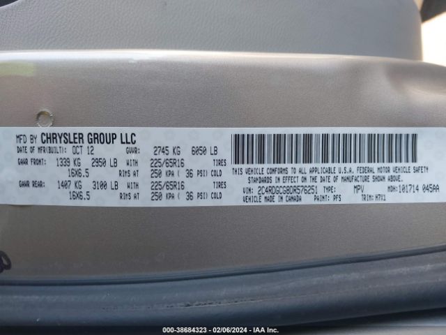 Photo 8 VIN: 2C4RDGCG8DR576251 - DODGE GRAND CARAVAN 