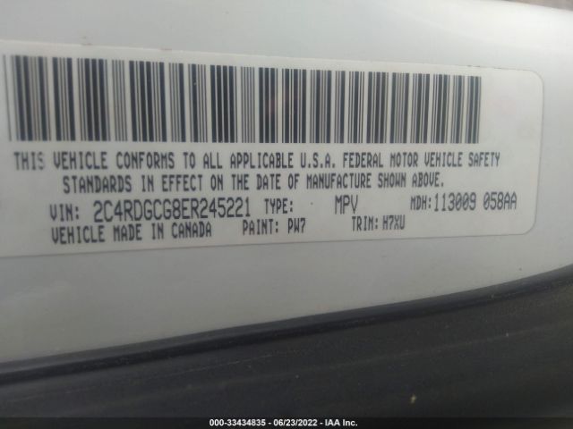 Photo 8 VIN: 2C4RDGCG8ER245221 - DODGE GRAND CARAVAN 