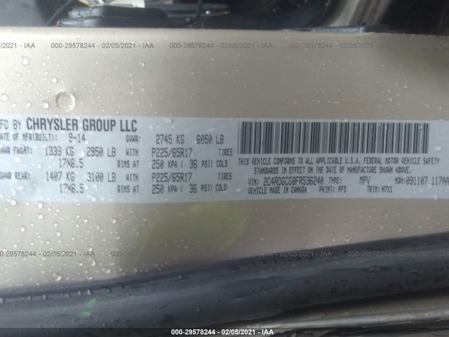 Photo 8 VIN: 2C4RDGCG8FR536240 - DODGE GRAND CARAVAN 