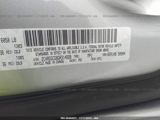 Photo 8 VIN: 2C4RDGCG8GR314928 - DODGE GRAND CARAVAN 