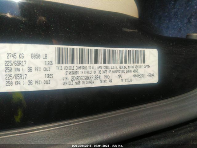 Photo 8 VIN: 2C4RDGCG8KR718241 - DODGE GRAND CARAVAN 