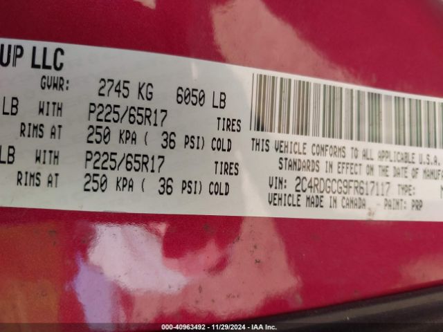 Photo 8 VIN: 2C4RDGCG9FR617117 - DODGE GRAND CARAVAN 