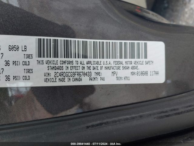 Photo 8 VIN: 2C4RDGCG9FR670433 - DODGE GRAND CARAVAN 