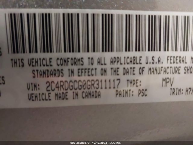 Photo 8 VIN: 2C4RDGCGOGR311117 - DODGE GRAND CARAVAN 